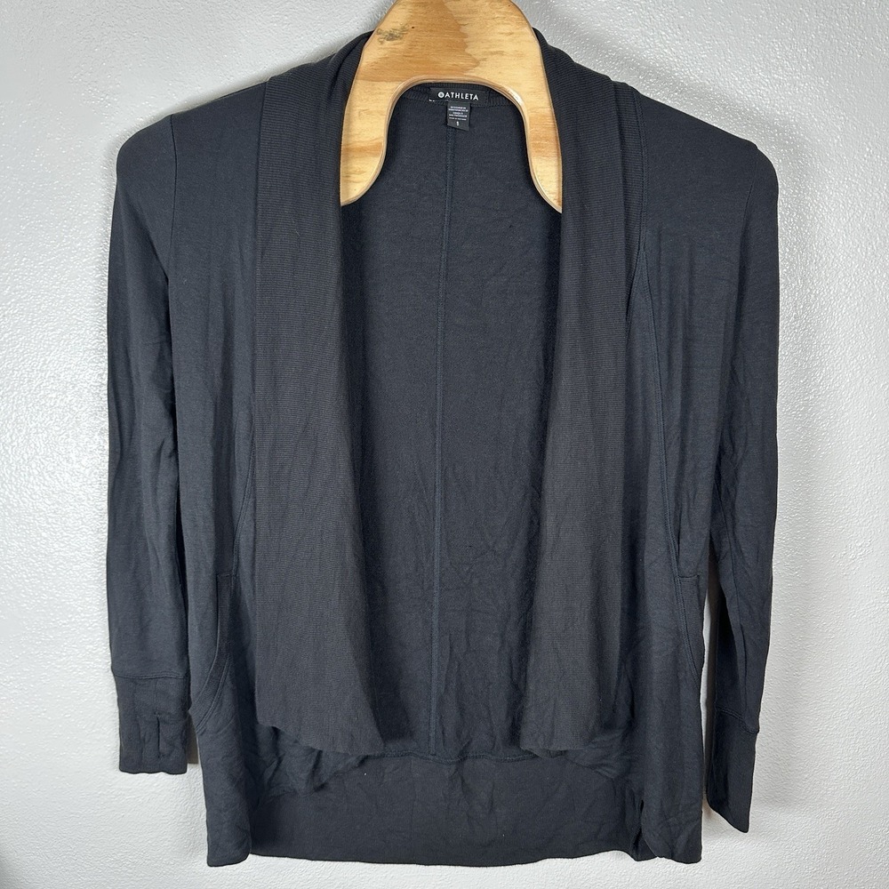 Athleta Pranayama Restore Rib Wrap Cardigan Black Yoga Athleisure Womens Small